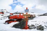 Old polar tractor displayed as part of an outdoor museum